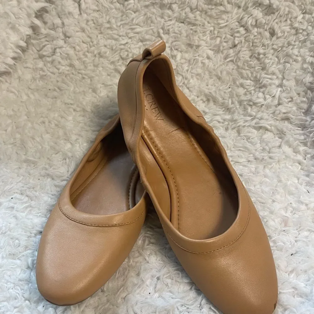 J. Crew leather tan Ballet Flats slip on shoes SZ10.5